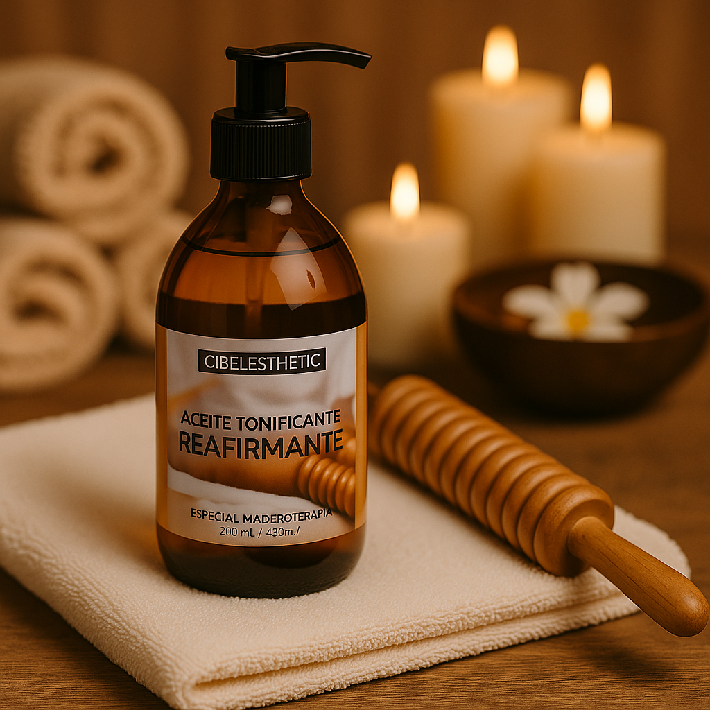 bote de aceite reafirmante sobre una mesa