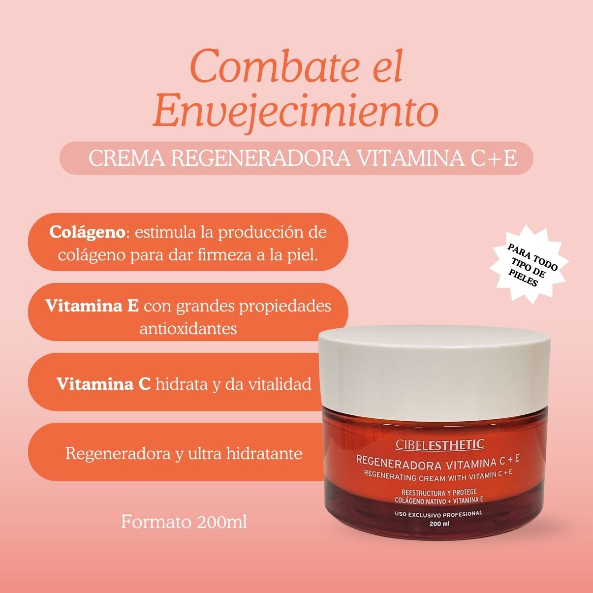 Crema regeneradora  Vitamina C + E con Colágeno Nativo