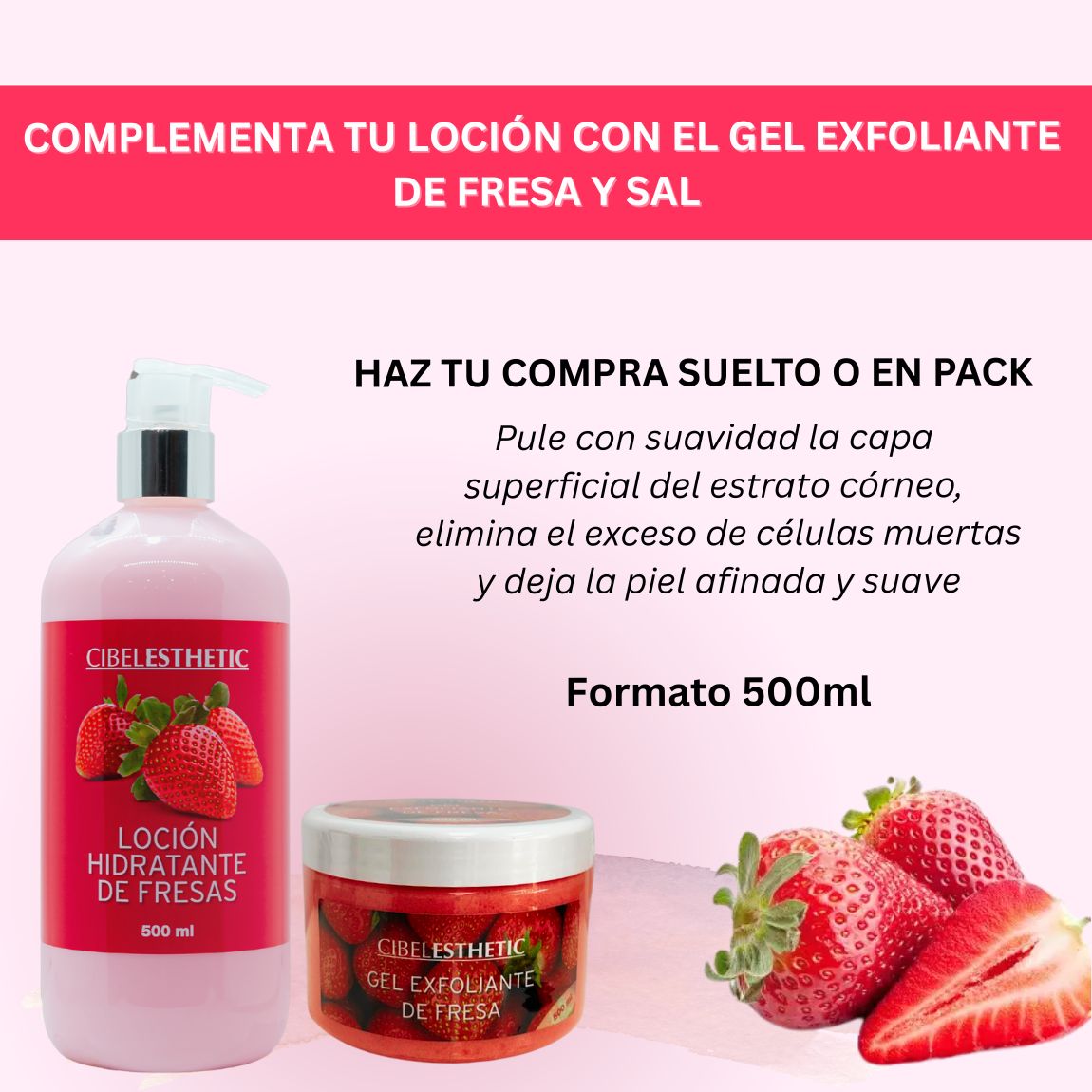 Loción Hidratante de Fresa - 500ml.