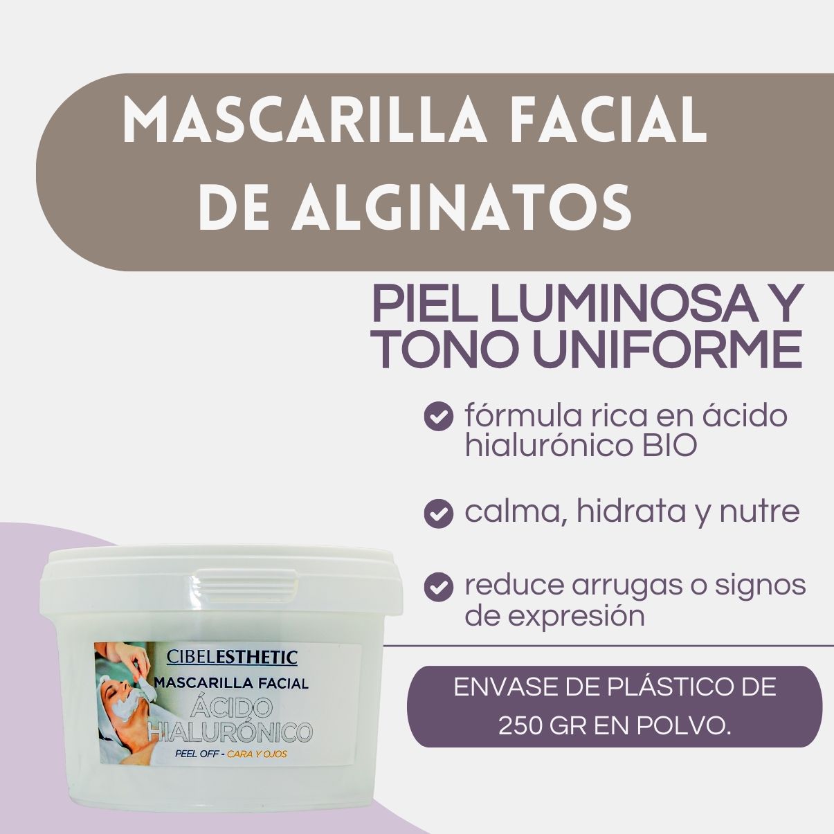 Mascarilla de Alginatos con Acido Hialurónico 250grs
